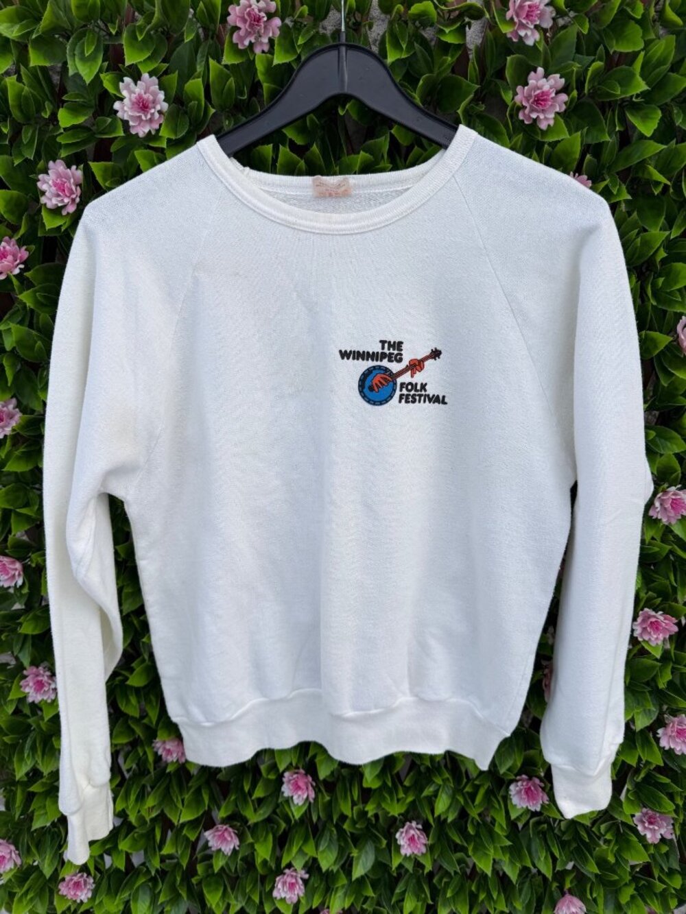 Winnipeg Folk Festival Raglan Crew Fleece Sweatshirt Vtg 80s Concert Music Med